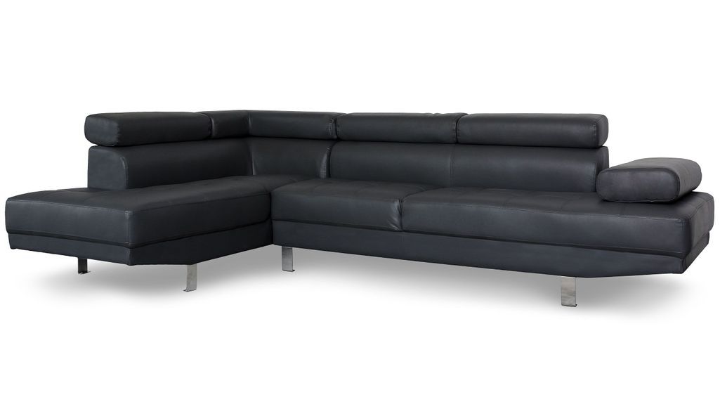 Canapé d'angle gauche 5 places simili cuir noir Omeg 260 cm - Photo n°3