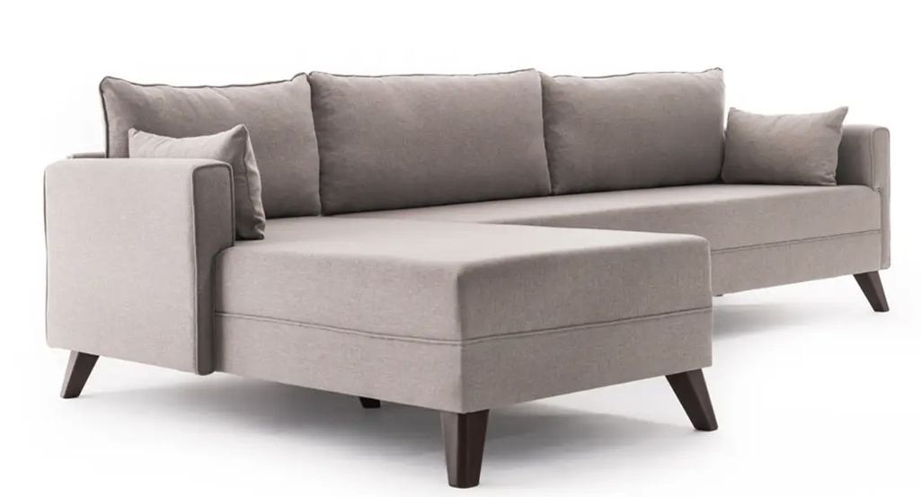Canapé d'angle gauche 5 places tissu beige Kandy 275 cm - Photo n°1