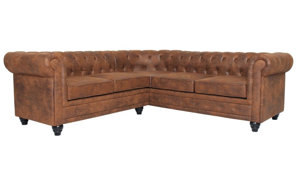 Canapé d'angle gauche 5 places tissu marron vintage Vatsi 220 cm - Photo n°2