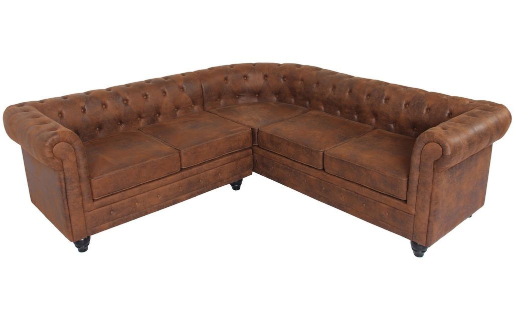 Canapé d'angle gauche 5 places tissu marron vintage Vatsi 220 cm - Photo n°4