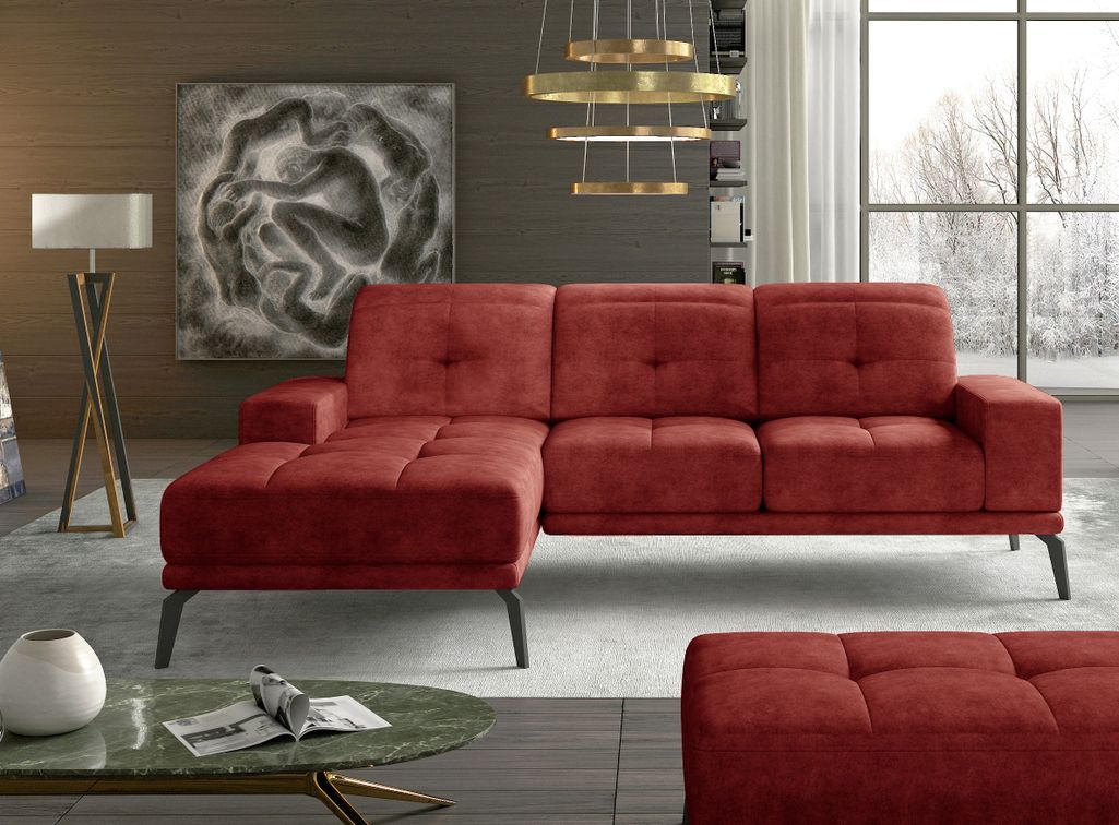 Canapé d'angle gauche 5 places tissu suédine rouge tomette Torpille 265 cm - Photo n°2