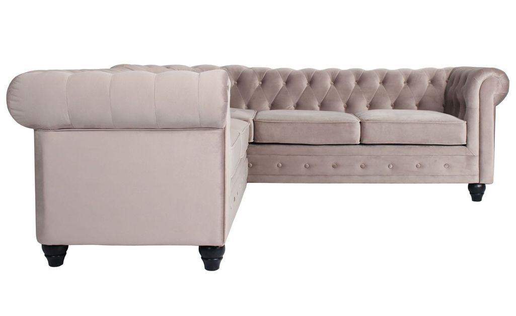 Canapé d'angle gauche 5 places velours beige Vatsi 220 cm - Photo n°3