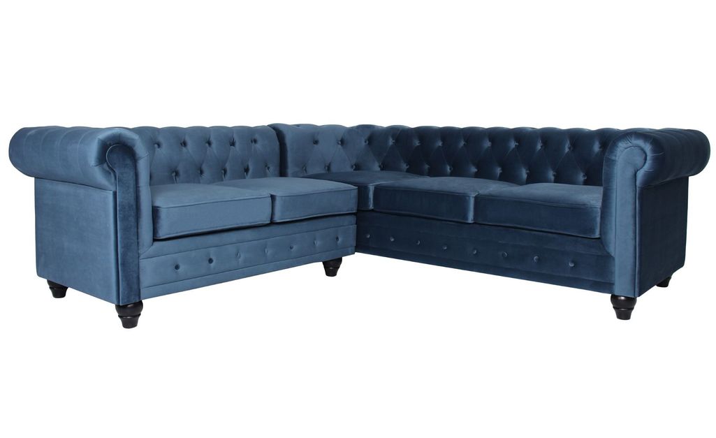 Canapé d'angle gauche 5 places velours bleu Vatsi 220 cm - Photo n°1
