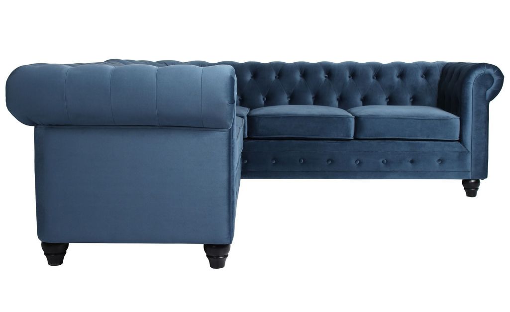 Canapé d'angle gauche 5 places velours bleu Vatsi 220 cm - Photo n°3