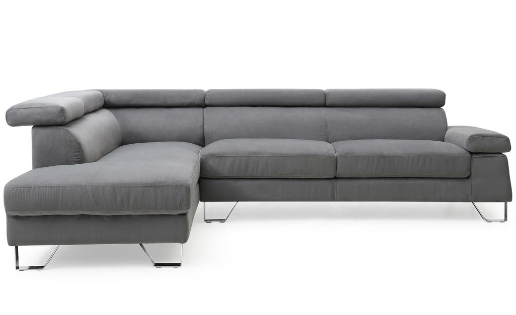 Canapé d'angle gauche à têtières velours gris foncé Alphos 260 cm - Photo n°1
