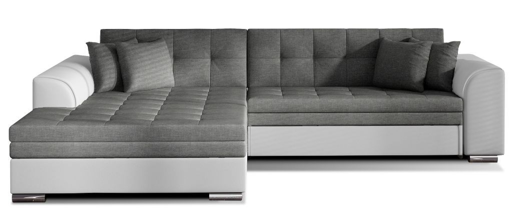 Canapé d'angle gauche convertible 4 places tissu gris foncé et simili blanc Looka 295 cm - Photo n°1