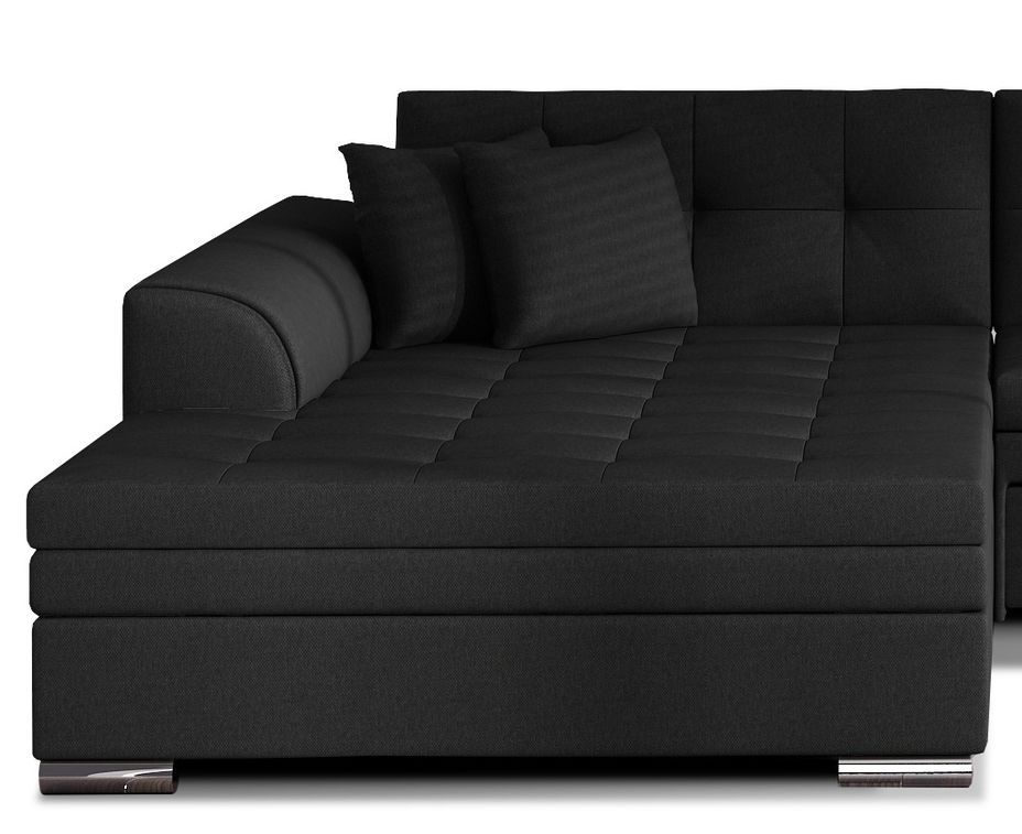 Canapé d'angle gauche convertible 4 places tissu noir Looka 295 cm - Photo n°3