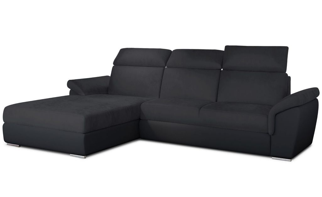 Canapé d'angle gauche convertible 5 places simili cuir noir Evis 272 cm - Photo n°1