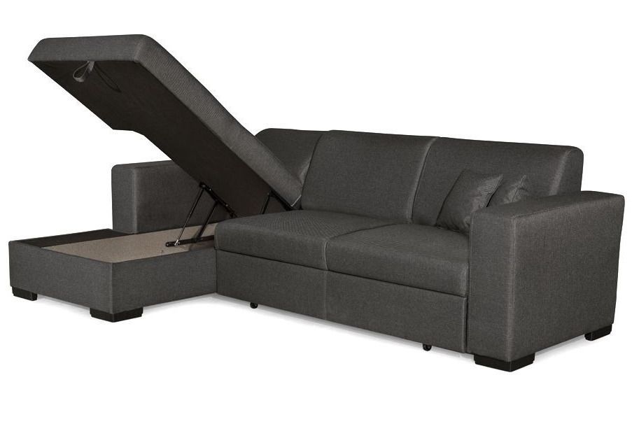 Canapé d'angle gauche convertible avec coffre tissu gris foncé Bari 262 cm - Photo n°5