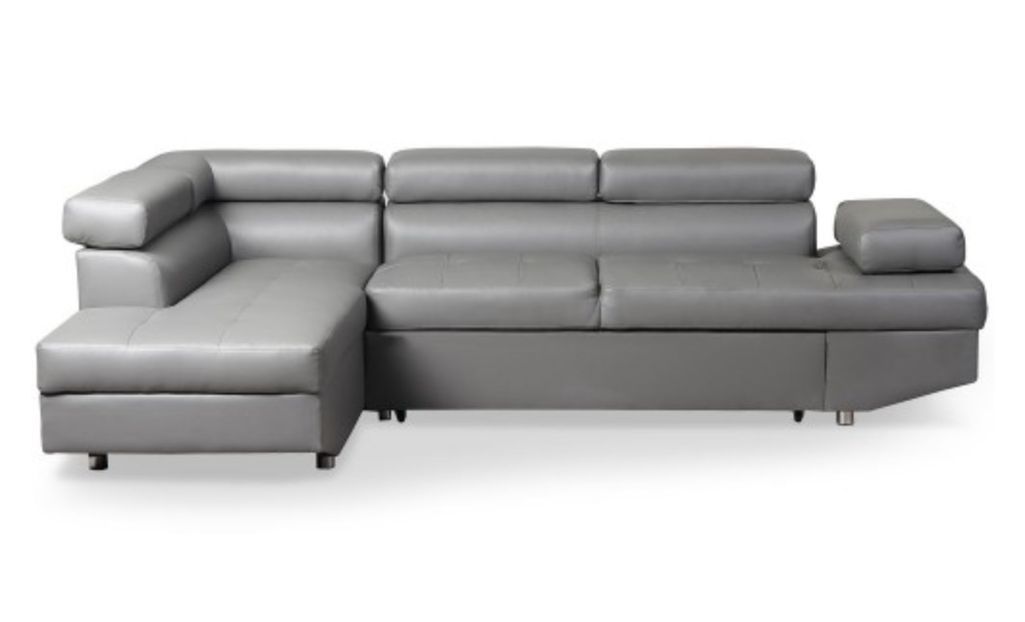 Canapé d'angle gauche convertible avec têtières relevables simili cuir gris Lanzo - Photo n°1