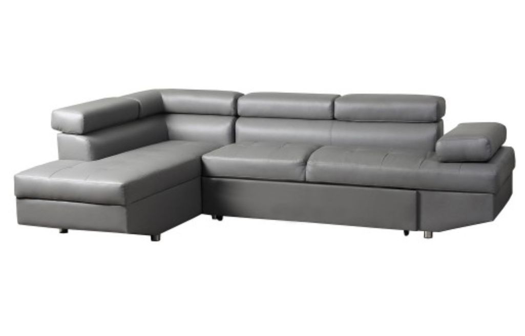 Canapé d'angle gauche convertible avec têtières relevables simili cuir gris Lanzo - Photo n°2