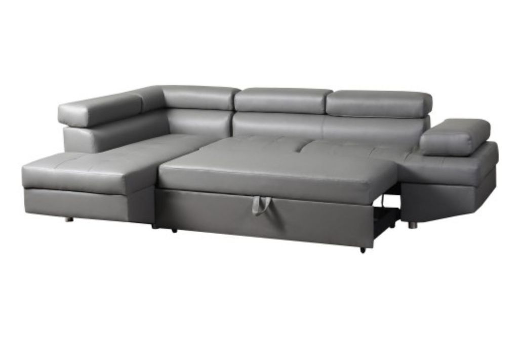 Canapé d'angle gauche convertible avec têtières relevables simili cuir gris Lanzo - Photo n°3