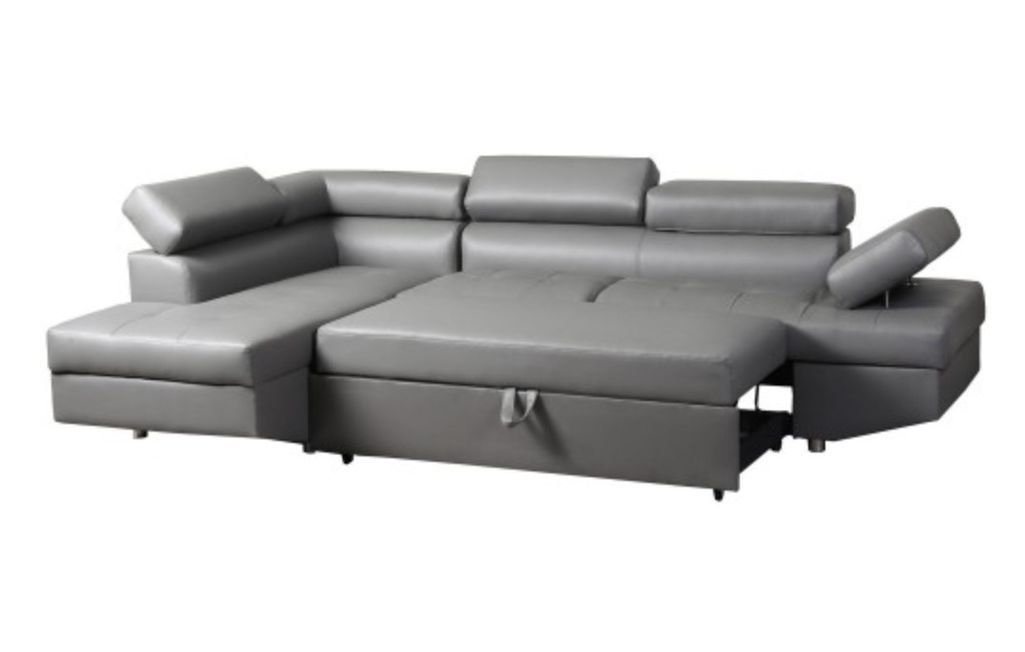 Canapé d'angle gauche convertible avec têtières relevables simili cuir gris Lanzo - Photo n°4