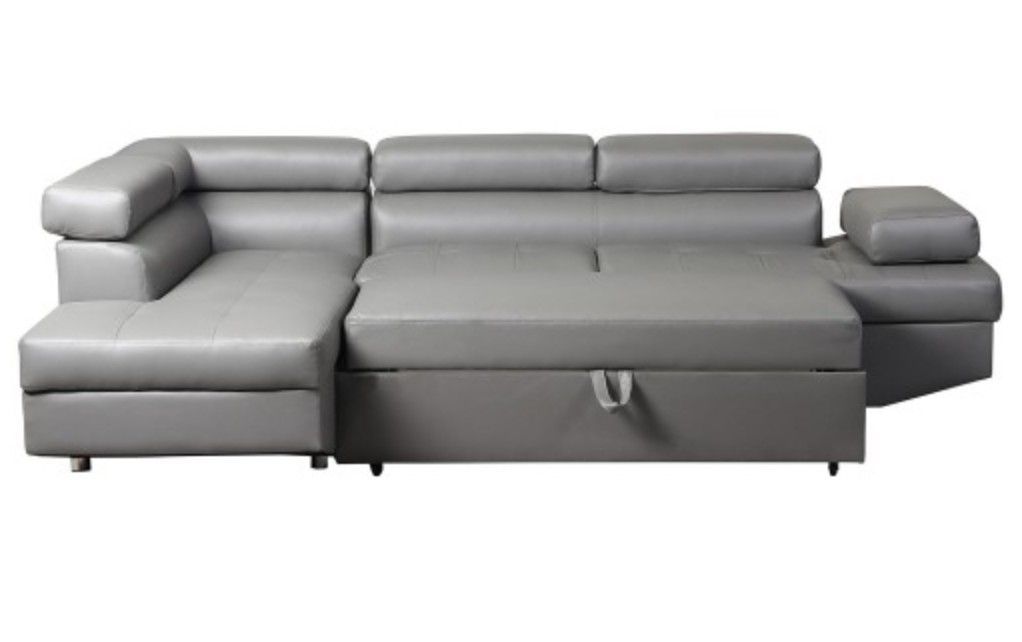 Canapé d'angle gauche convertible avec têtières relevables simili cuir gris Lanzo - Photo n°5