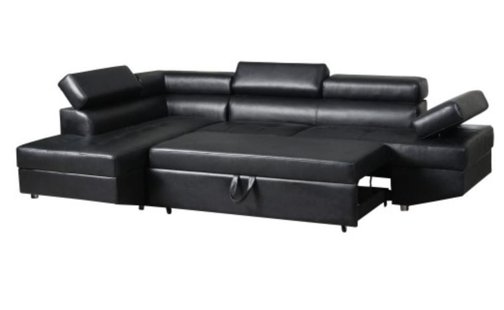 Canapé d'angle gauche convertible avec têtières relevables simili cuir noir Lanzo - Photo n°3