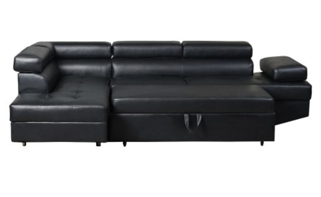 Canapé d'angle gauche convertible avec têtières relevables simili cuir noir Lanzo - Photo n°4