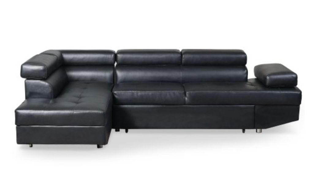 Canapé d'angle gauche convertible avec têtières relevables simili cuir noir Lanzo - Photo n°5