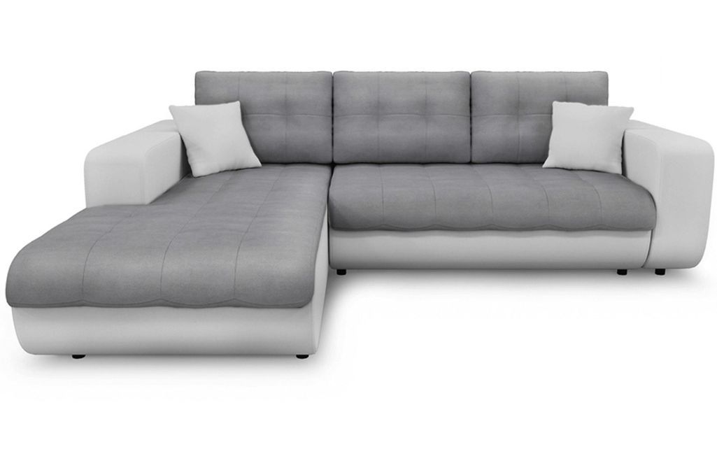 Canapé d'angle gauche convertible simili blanc et microfibre gris Moovy 246 cm - Photo n°1