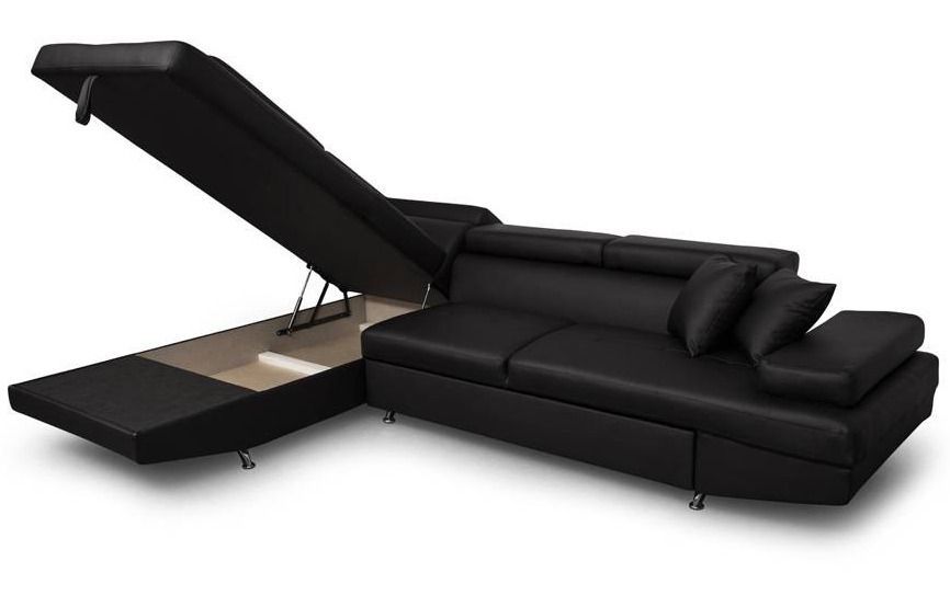Canapé d'angle gauche convertible simili cuir noir Mio 271 cm - Photo n°8