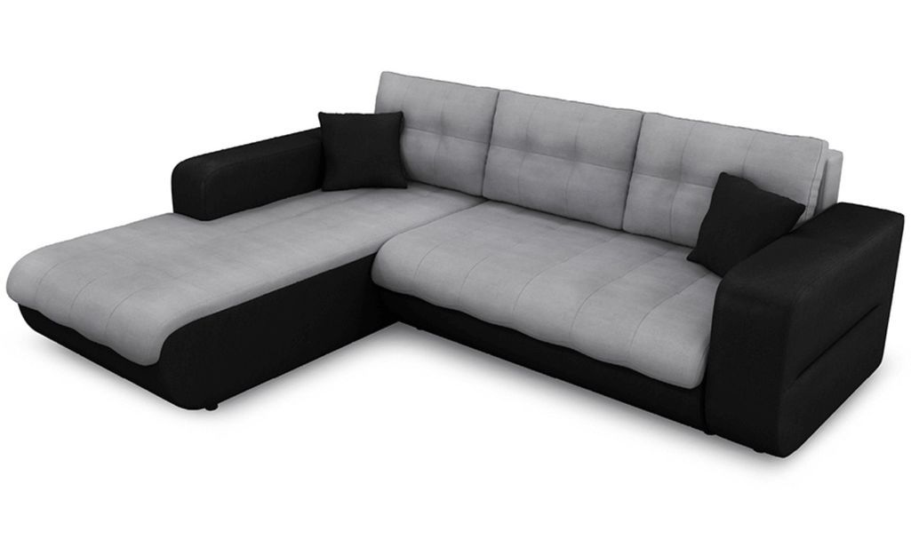 Canapé d'angle gauche convertible simili noir et microfibre gris Moovy 246 cm - Photo n°2