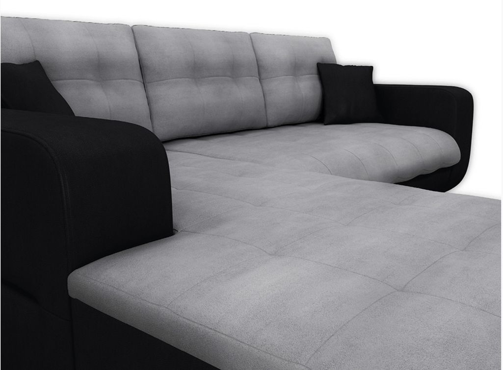 Canapé d'angle gauche convertible simili noir et microfibre gris Moovy 246 cm - Photo n°5