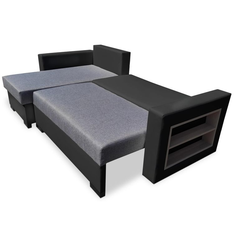 Canapé d'angle gauche convertible tissu gris clair et simili cuir noir Kami L 230 cm - Photo n°4