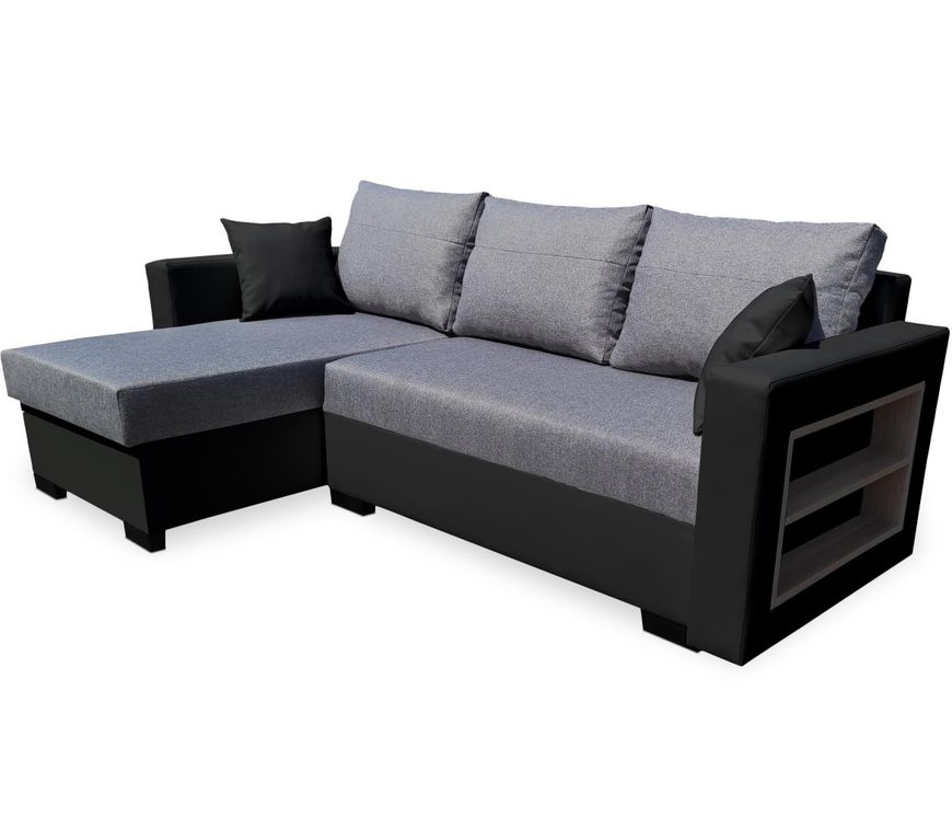 Canapé d'angle gauche convertible tissu gris clair et simili cuir noir Kami L 230 cm - Photo n°1