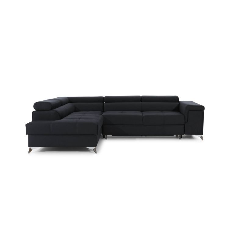 Canapé d'angle gauche convertible tissu gris clair et simili noir Marido 275 cm - Photo n°17