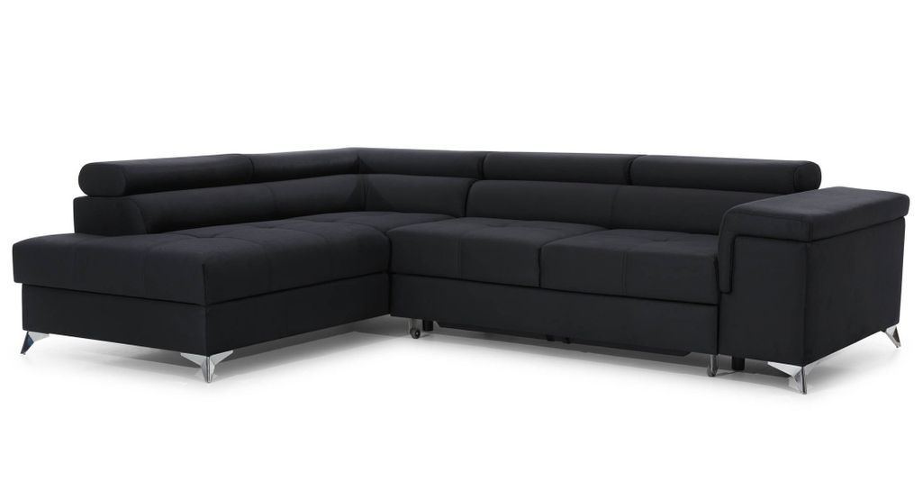 Canapé d'angle gauche convertible tissu noir Marido 275 cm - Photo n°1