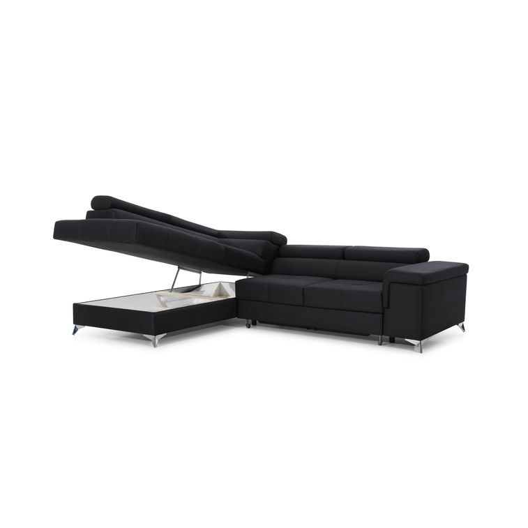 Canapé d'angle gauche convertible tissu noir Marido 275 cm - Photo n°9