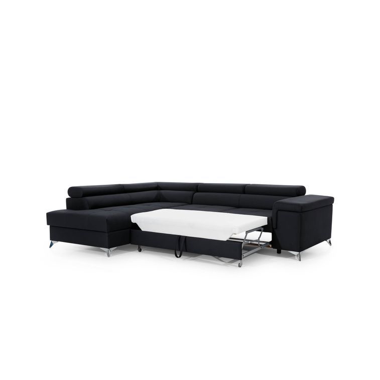 Canapé d'angle gauche convertible tissu noir Marido 275 cm - Photo n°10