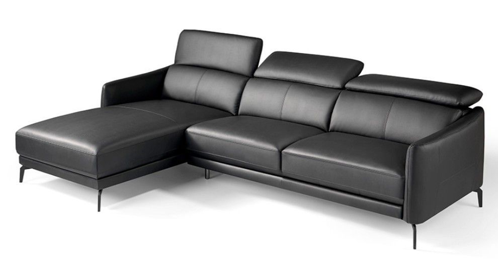 Canapé d'angle gauche cuir noir et pieds acier inoxydable Yaro - Photo n°3