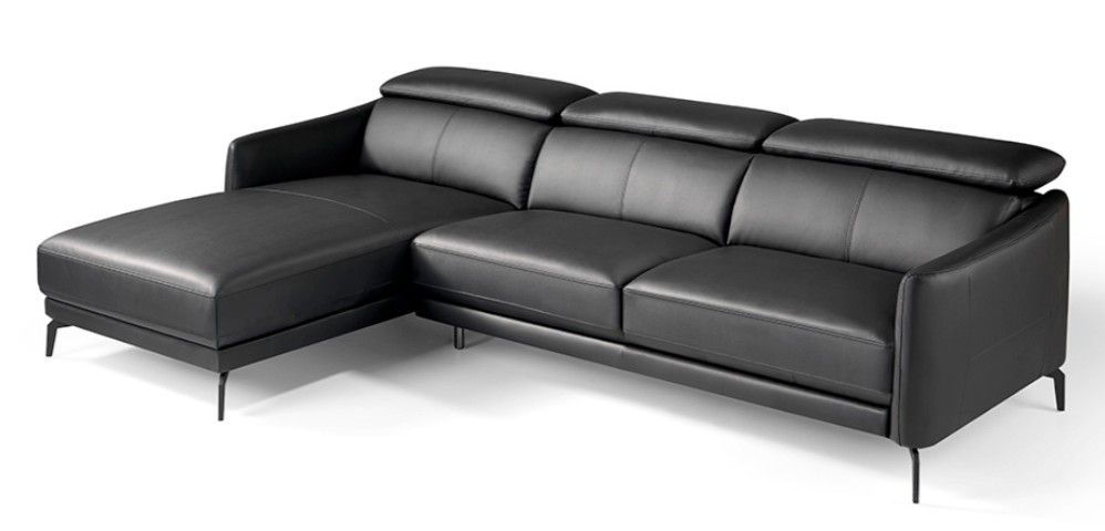 Canapé d'angle gauche cuir noir et pieds acier inoxydable Yaro - Photo n°1