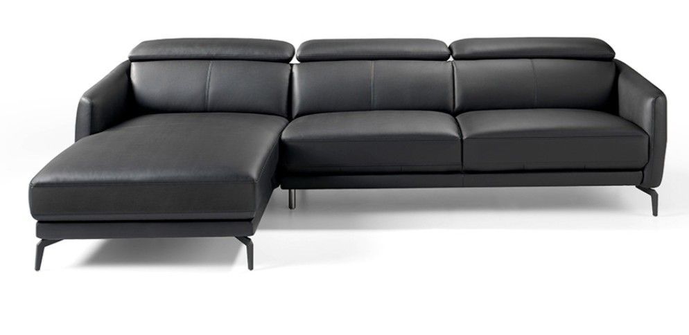 Canapé d'angle gauche cuir noir et pieds acier inoxydable Yaro - Photo n°4