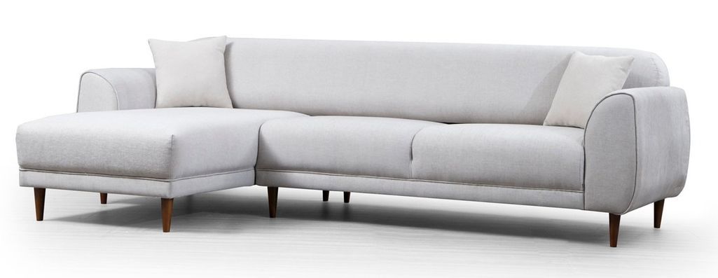 Canapé d'angle gauche design velours beige et pieds acier noir Liza - Photo n°2