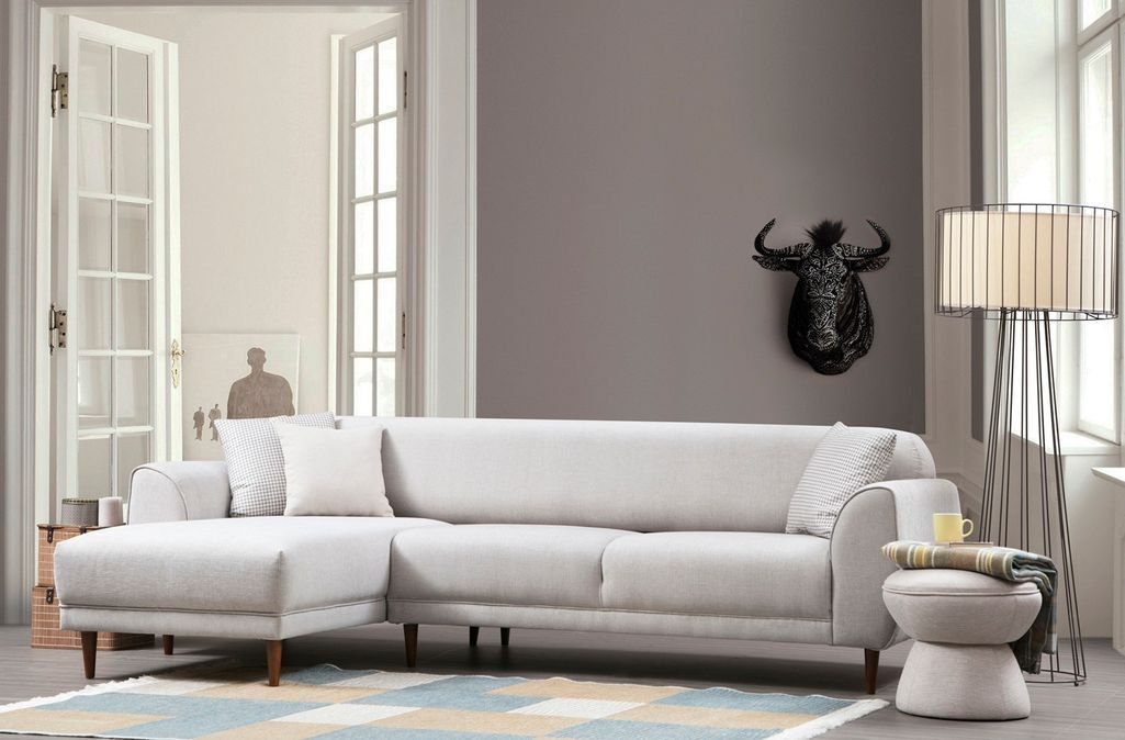 Canapé d'angle gauche design velours beige et pieds acier noir Liza - Photo n°3