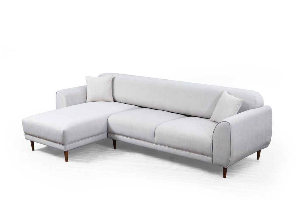 Canapé d'angle gauche design velours beige et pieds acier noir Liza - Photo n°8