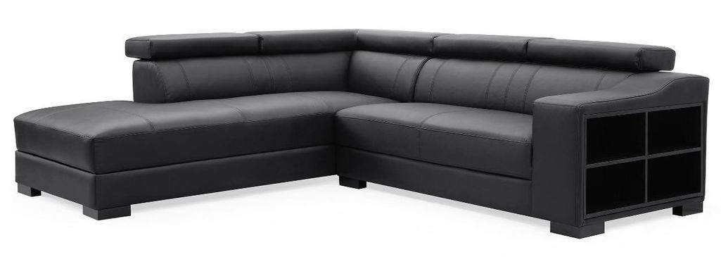 Canapé d'angle gauche en cuir noir Callyh - Photo n°1