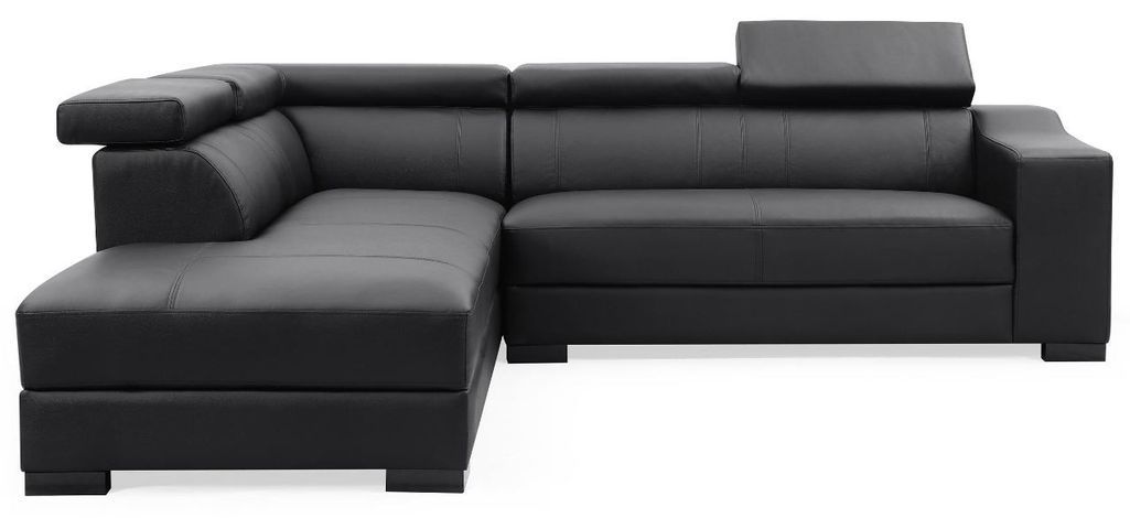Canapé d'angle gauche en cuir noir Callyh - Photo n°2