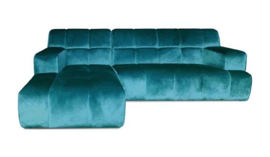Canapé d'angle gauche matelassé velours bleu turquoise Kozie - Photo n°1