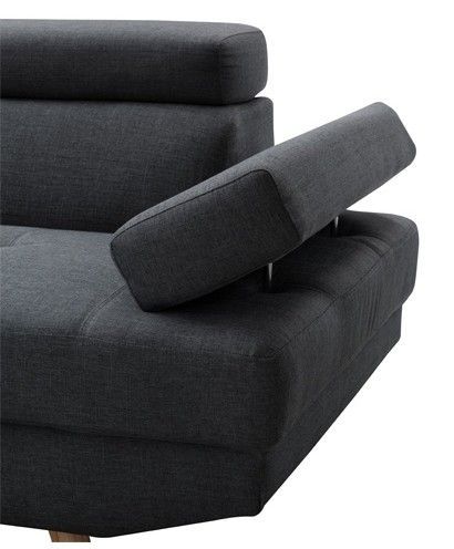 Canapé d'angle gauche scandinave avec appuis têtes tissu gris foncé Santra 262 cm - Photo n°8
