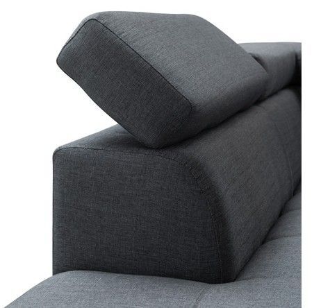 Canapé d'angle gauche scandinave avec appuis têtes tissu gris foncé Santra 262 cm - Photo n°6