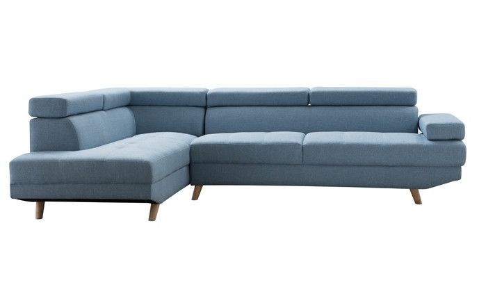 Canapé d'angle gauche scandinave tissu bleu clair Santra 262 cm - Photo n°1