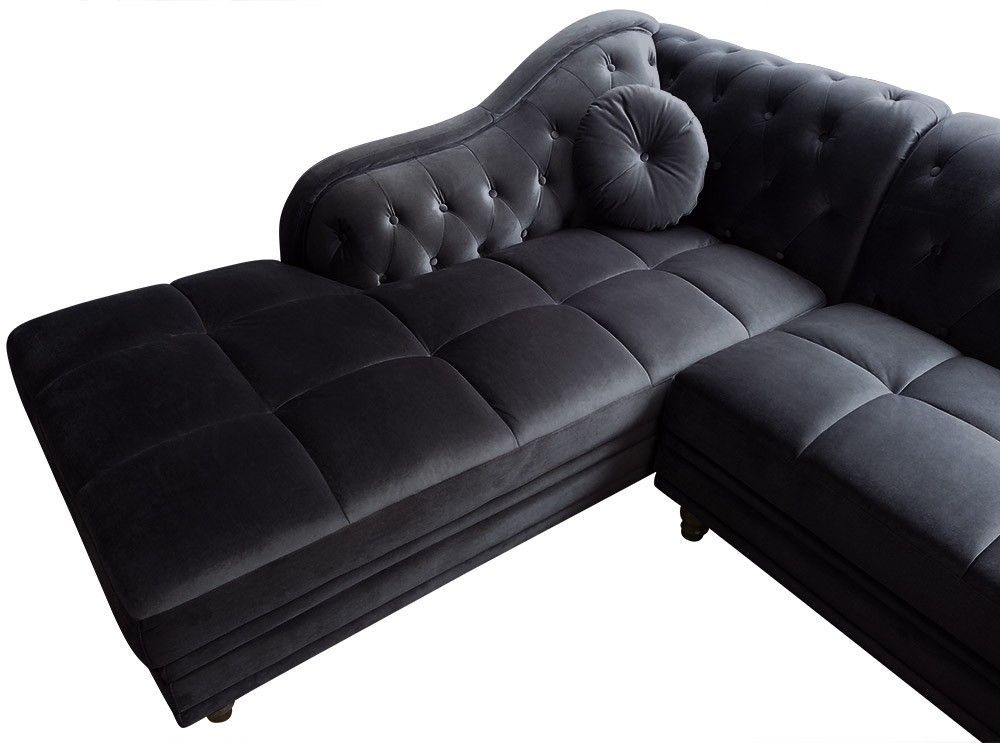 Canapé d'angle gauche simili cuir noir chesterfield Rika 240 cm - Photo n°3