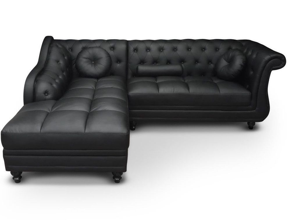 Canapé d'angle gauche simili cuir noir chesterfield Rika 240 cm - Photo n°1