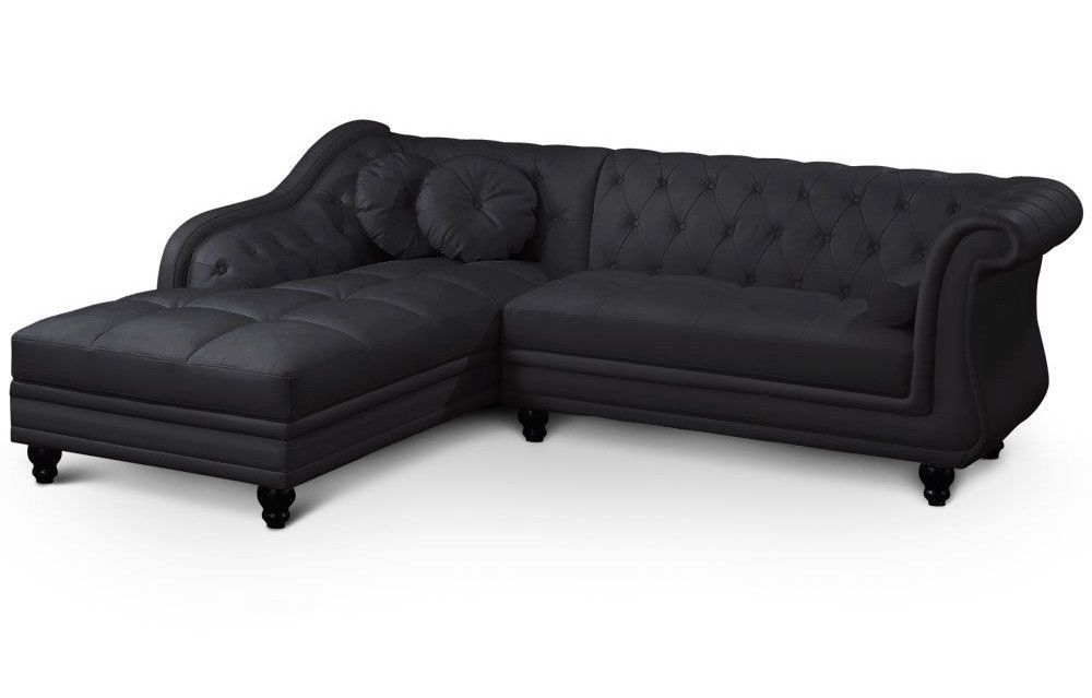 Canapé d'angle gauche simili cuir noir chesterfield Rika 240 cm - Photo n°2