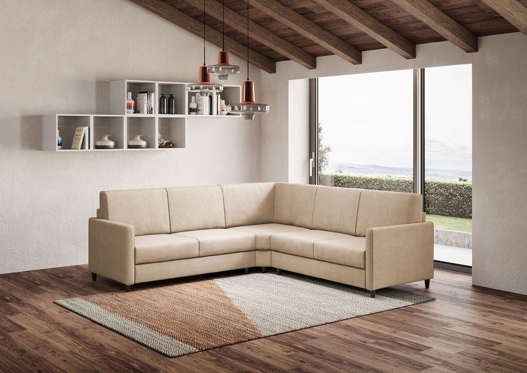 Canapé d'angle moderne italien tissu beige Korane - 5 tailles - Photo n°3