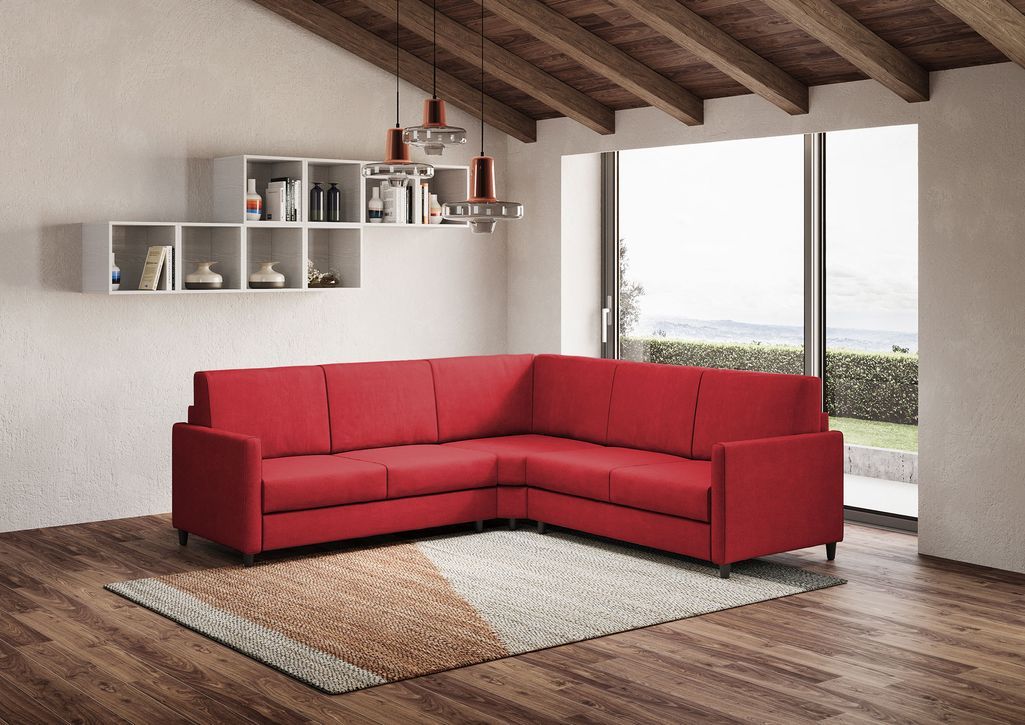 Canapé d'angle moderne italien tissu rouge Korane - 5 tailles - Photo n°3