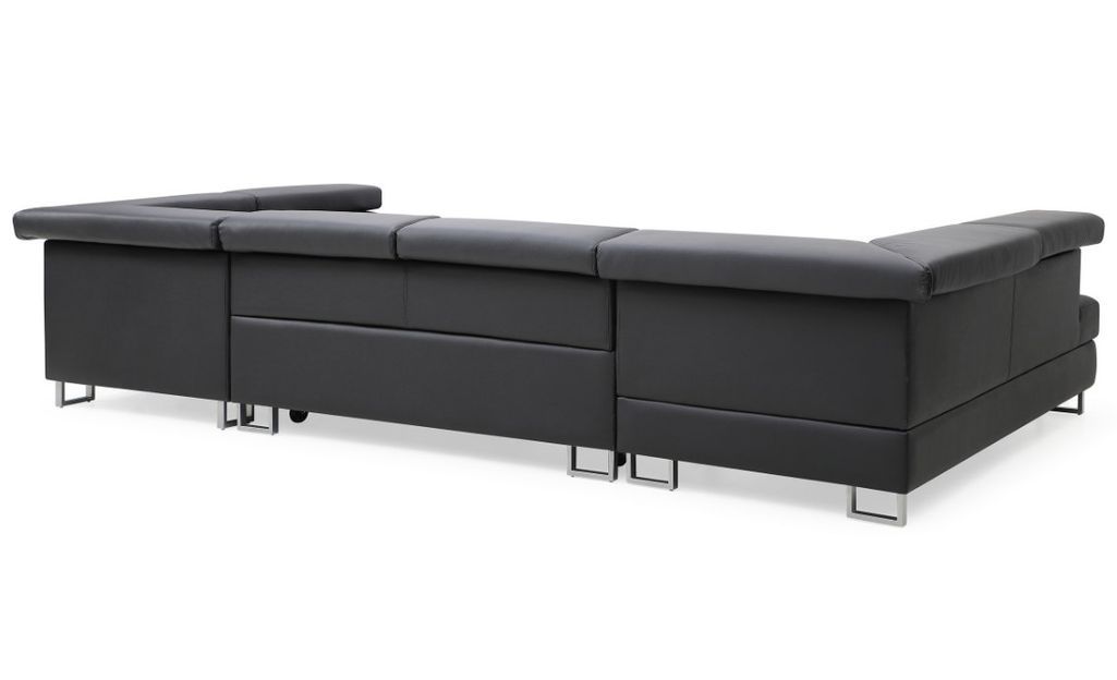 Canapé d'angle panoramique convertible coffre droite simili cuir noir Boo - Photo n°6
