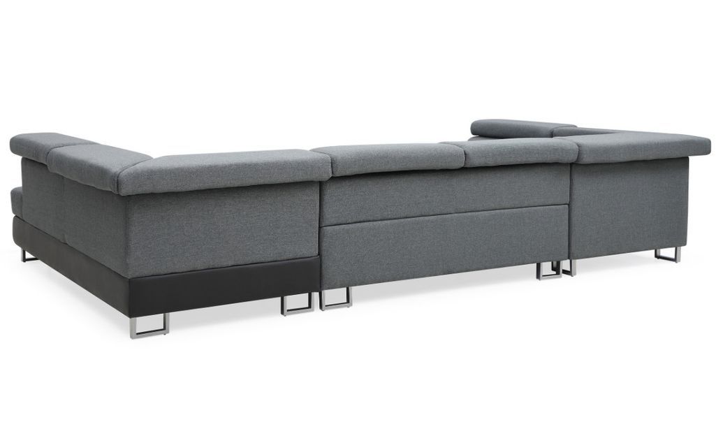 Canapé d'angle panoramique convertible simili cuir noir et tissu gris Boo - Photo n°5